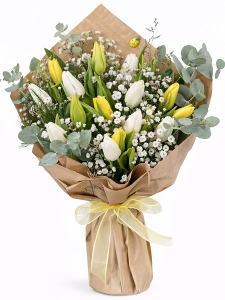 15 Sarı Beyaz Lale Buketi -  Salonofisbitkileri - Açelya Çiçek