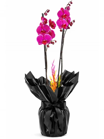 2 Dallı Mor Orkide Siyah Paketli -  Salonofisbitkileri - Açelya Çiçek
