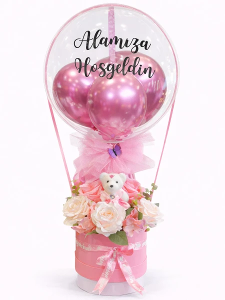 Balonlu Pembe Yapay Aranjman -  Salonofisbitkileri - Açelya Çiçek