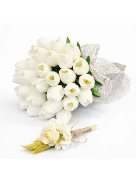 Beyaz Lale Yapay Gelin Çiçeği -  Salonofisbitkileri - Açelya Çiçek