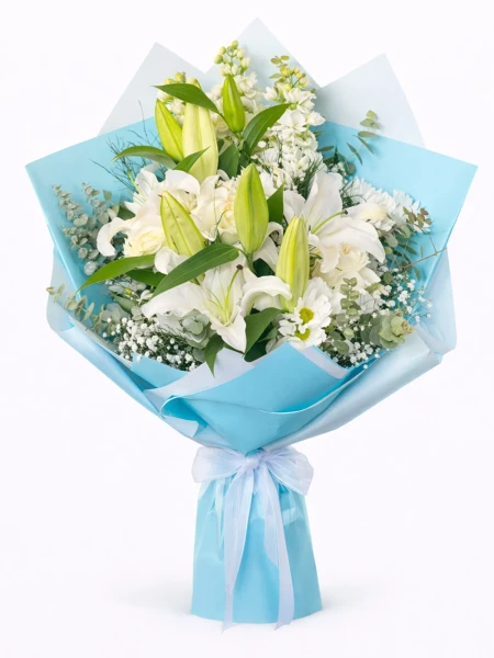 Beyaz Lilyum Şebboy Buket -  Salonofisbitkileri - Açelya Çiçek