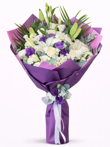 Beyaz Mor Buket -  Salonofisbitkileri - Açelya Çiçek