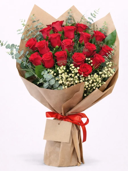 Doğal 15 Kırmızı Gül Buketi -  Salonofisbitkileri - Açelya Çiçek