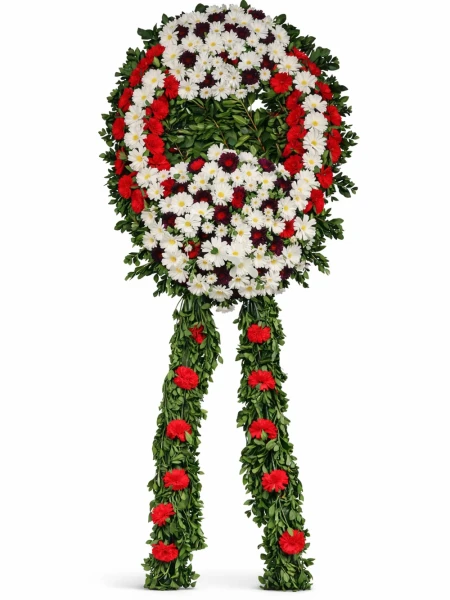 Kırmızı Beyaz Cenaze Çelengi -  Sepetcelenkferforje - Açelya Çiçek