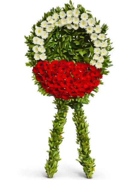 Kırmızı Beyaz Gerbera Cenaze Çelengi -  Sepetcelenkferforje - Açelya Çiçek