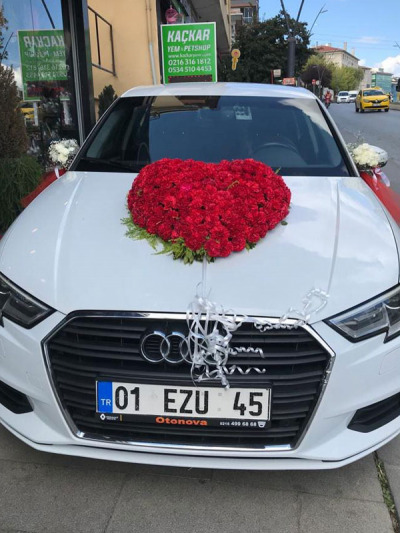 Kırmızı Kalp Gelin Arabası Süsü -  Gelinarabalar - Açelya Çiçek