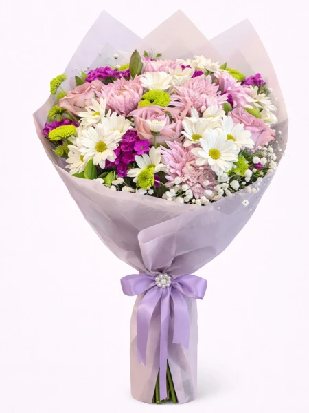 Mor Beyaz Buket -  Salonofisbitkileri - Açelya Çiçek