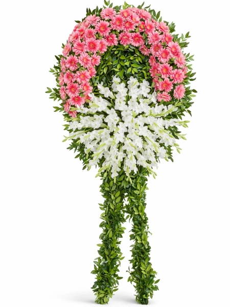 Pembe Beyaz Cenaze Çelengi -  Sepetcelenkferforje - Açelya Çiçek