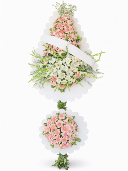 Pembe Beyaz Lilyum İki Katlı Ayaklı Sepet -  Sepetcelenkferforje - Açelya Çiçek