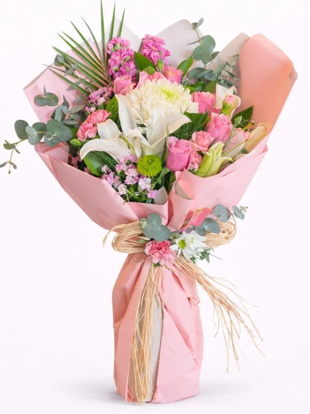 Pembe Beyaz Şık Buket -  Salonofisbitkileri - Açelya Çiçek