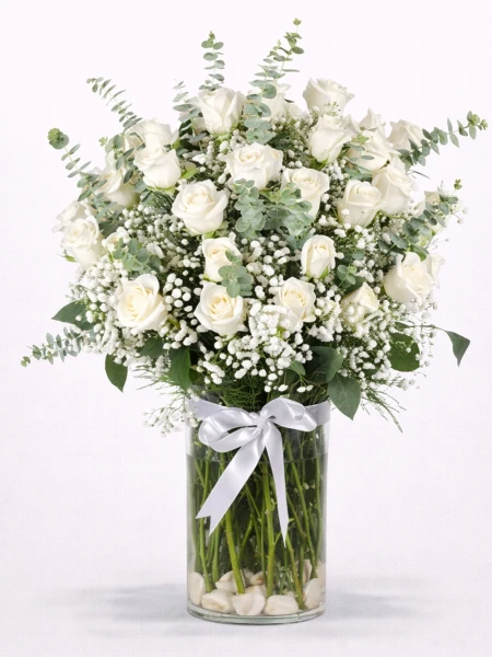 Premium 50 Beyaz Gül Aranjmanı -  Salonofisbitkileri - Açelya Çiçek