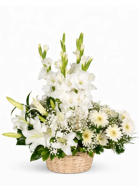 Sepette Beyaz Aranjman -  Sepetcelenkferforje - Açelya Çiçek
