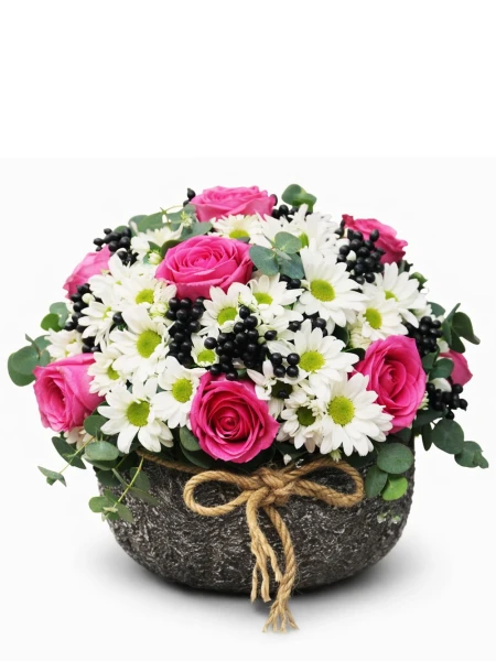 Seramikte Pembe Beyaz Aranjman -  Salonofisbitkileri - Açelya Çiçek