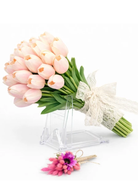 Toz Pembe Lale Yapay Gelin Çiçeği -  Salonofisbitkileri - Açelya Çiçek