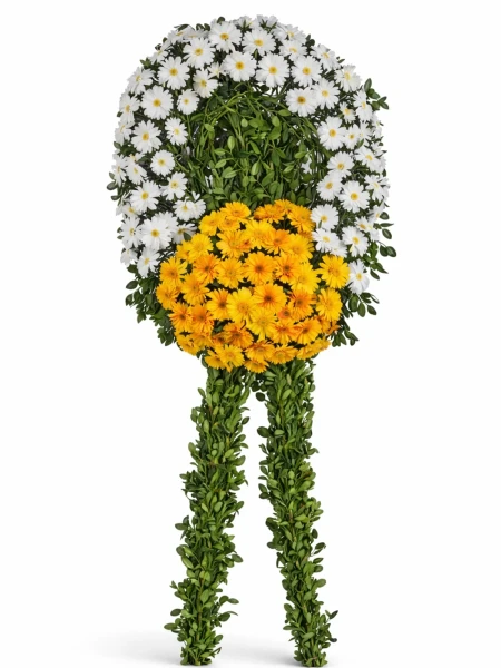 Turuncu Beyaz Gerbera Cenaze Çelengi -  Sepetcelenkferforje - Açelya Çiçek
