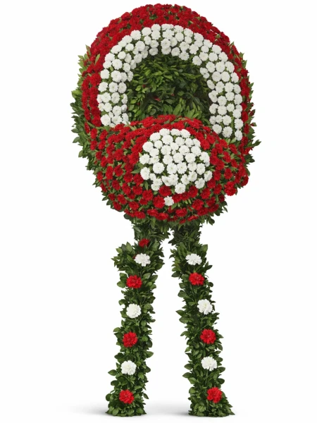 Vip Kırmızı Beyaz Gerbera Cenaze Çelengi -  Sepetcelenkferforje - Açelya Çiçek