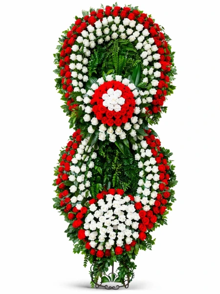 XL Kırmızı Beyaz Cenaze Çelengi -  Sepetcelenkferforje - Açelya Çiçek