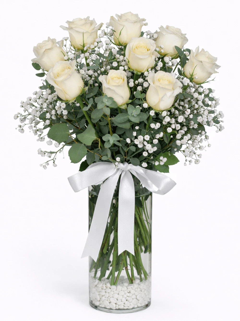 9 Beyaz Gül Aranjmanı - salon-ofis-bitkileri - Açelya Çiçek