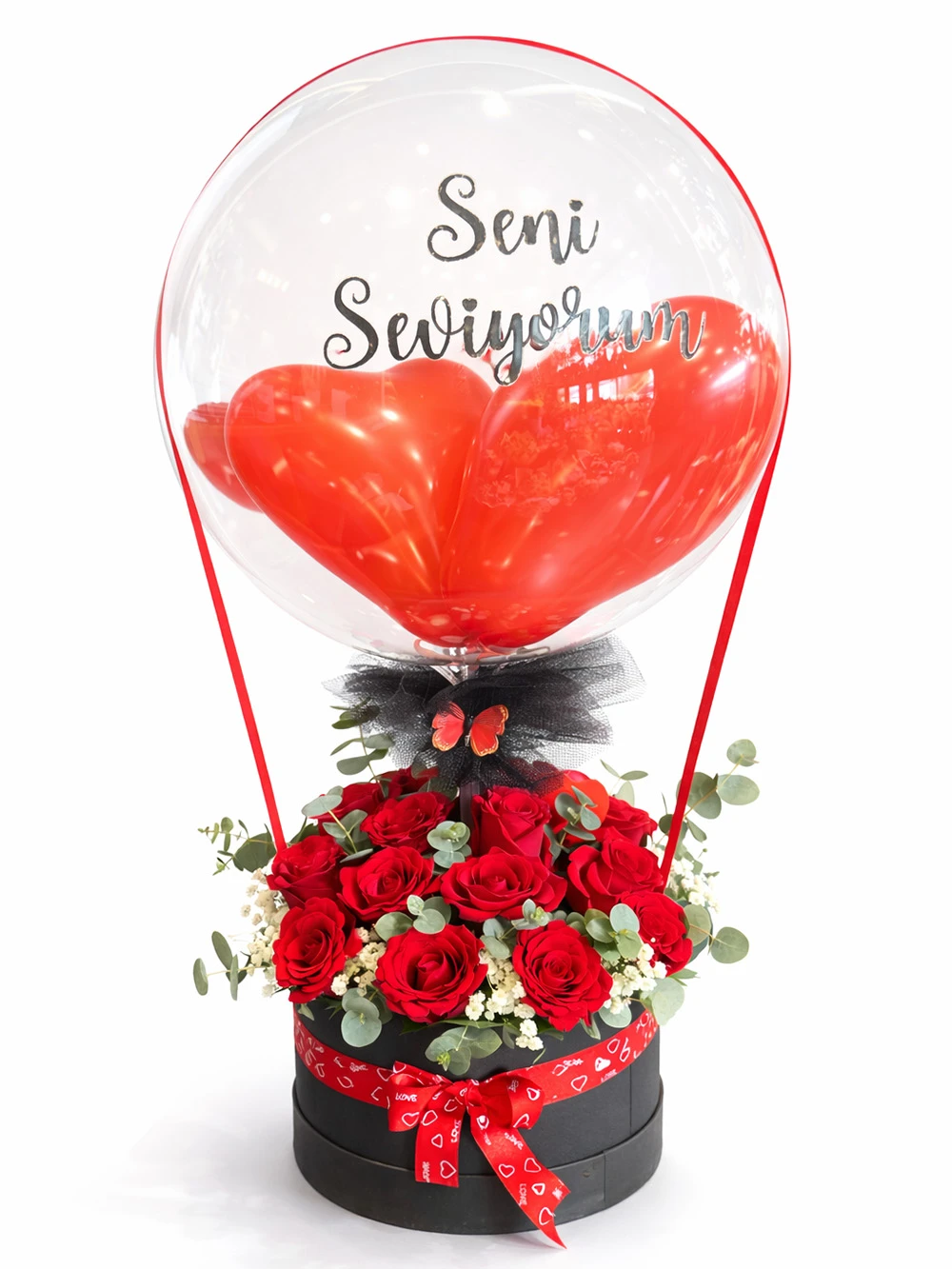 Balonlu Kutuda 15 Kırmızı Gül - salon-ofis-bitkileri - Açelya Çiçek