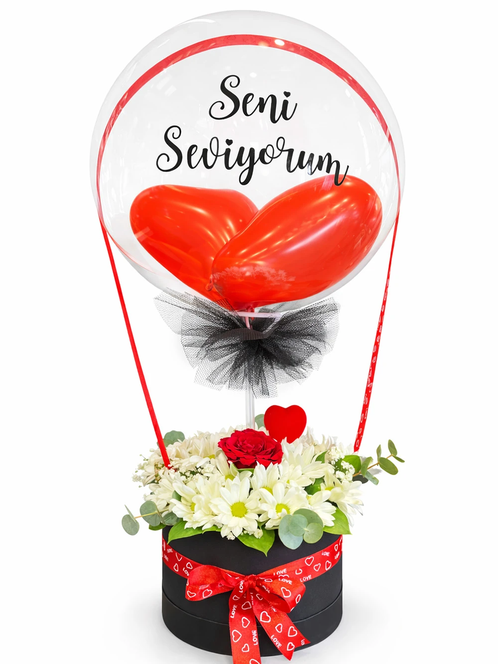 Balonlu Kutuda Papatya Gül - salon-ofis-bitkileri - Açelya Çiçek