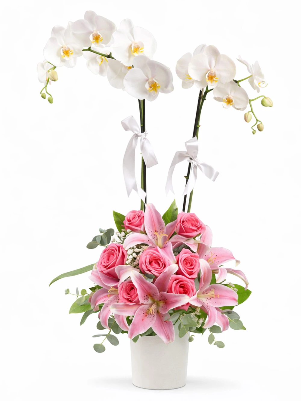 Beyaz Orkide Pembe Aranjman - salon-ofis-bitkileri - Açelya Çiçek