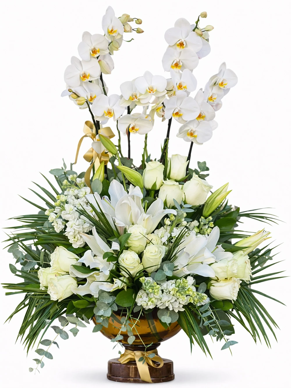 Beyazın Uyumu Orkideli Aranjman - salon-ofis-bitkileri - Açelya Çiçek