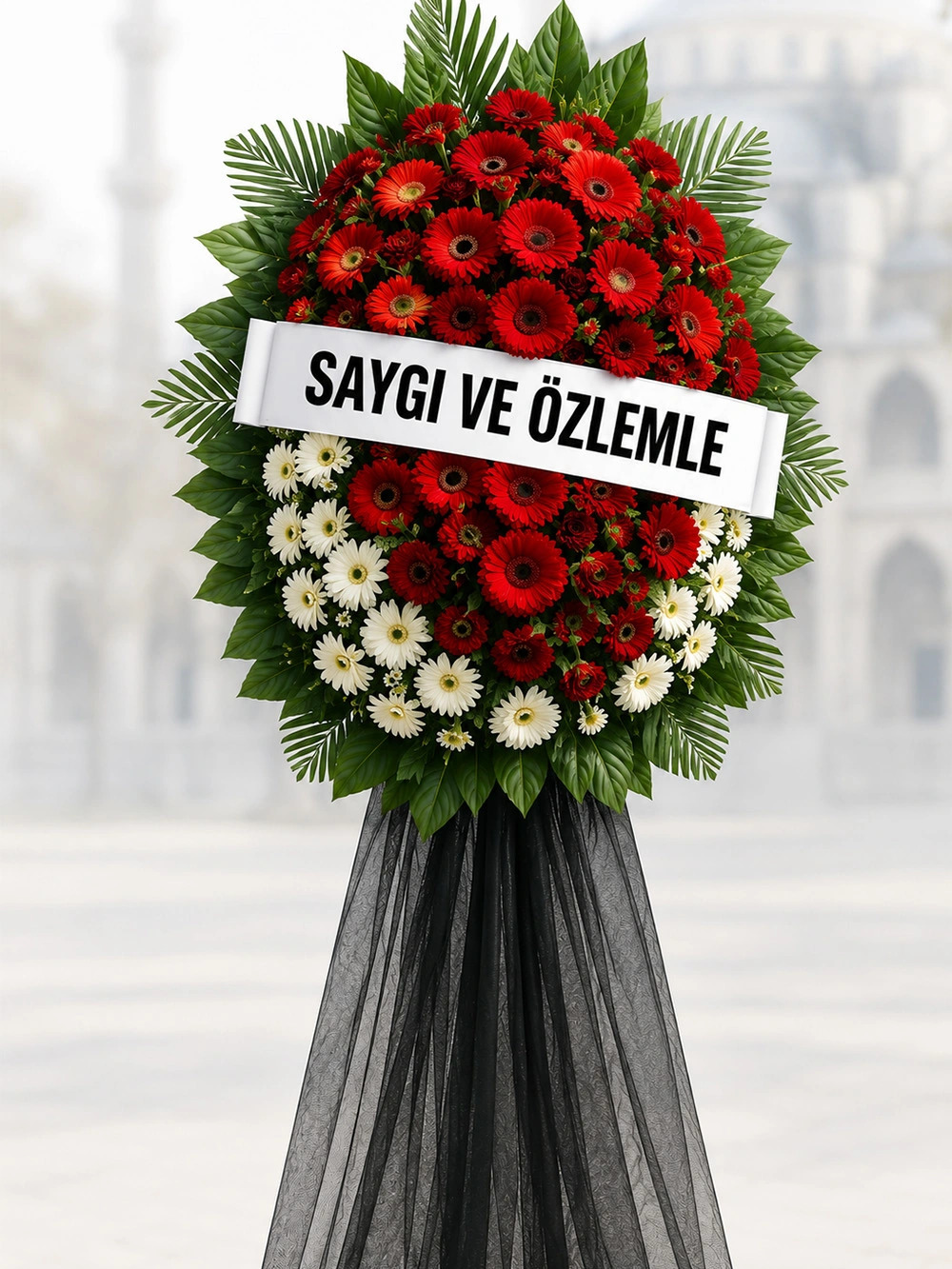 Cenaze Ferforje Kırmızı Beyaz - Salonofisbitkileri - Açelya Çiçek