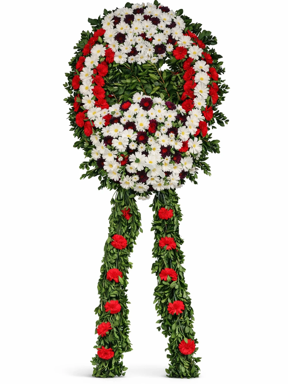 Kırmızı Beyaz Cenaze Çelengi - sepet-celenk-ferforje - Açelya Çiçek