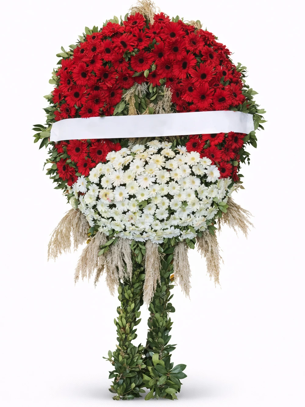 Kırmızı Beyaz Pampaslı Cenaze Çelengi - sepet-celenk-ferforje - Açelya Çiçek
