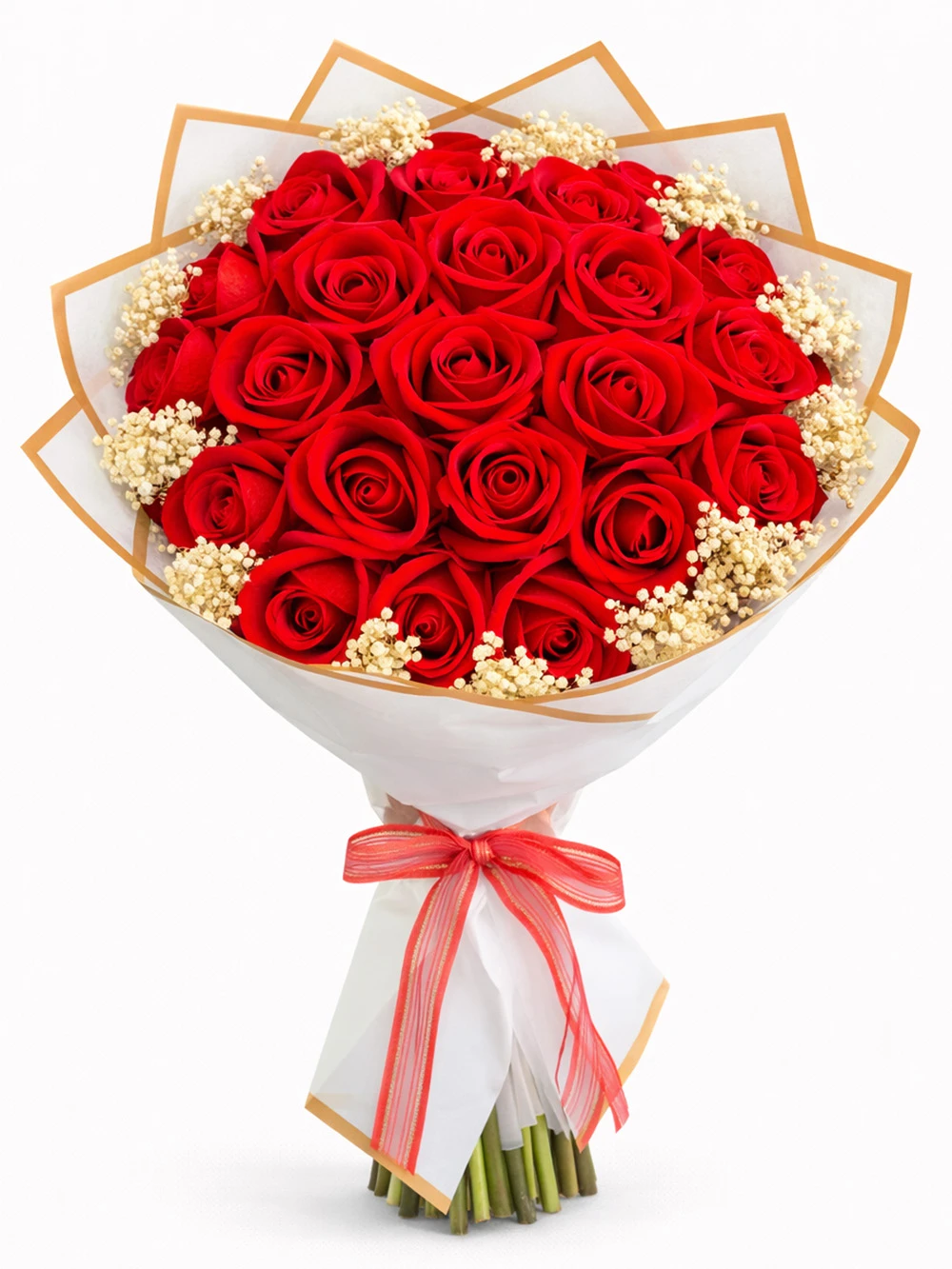 Kırmızı Gül Yapay Buket Beyaz Paket - salon-ofis-bitkileri - Açelya Çiçek