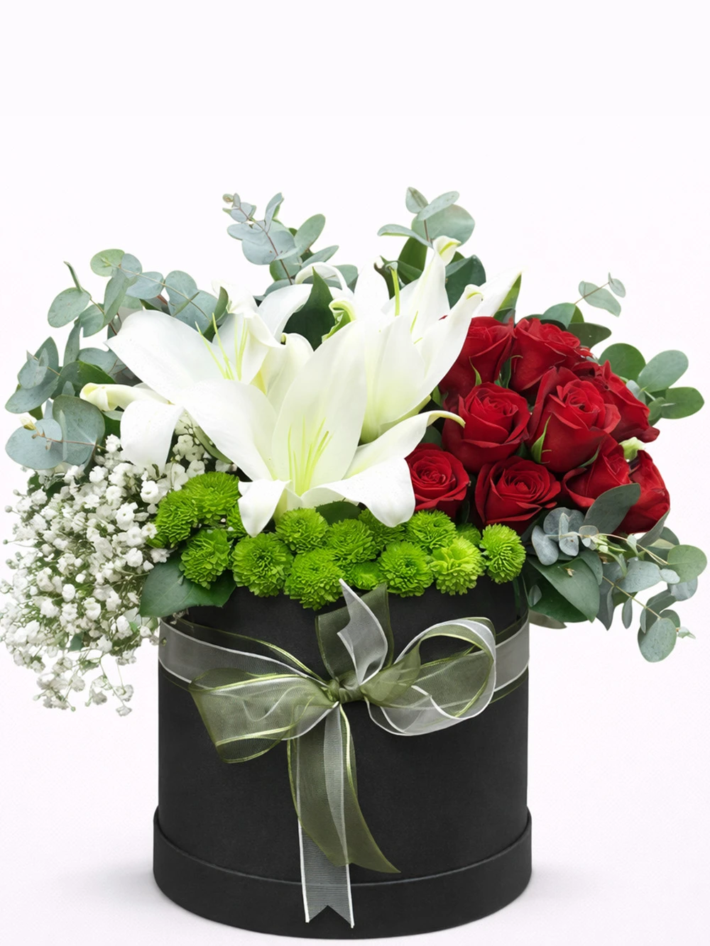 Kutuda Kırmızı Beyaz Aranjman - salon-ofis-bitkileri - Açelya Çiçek