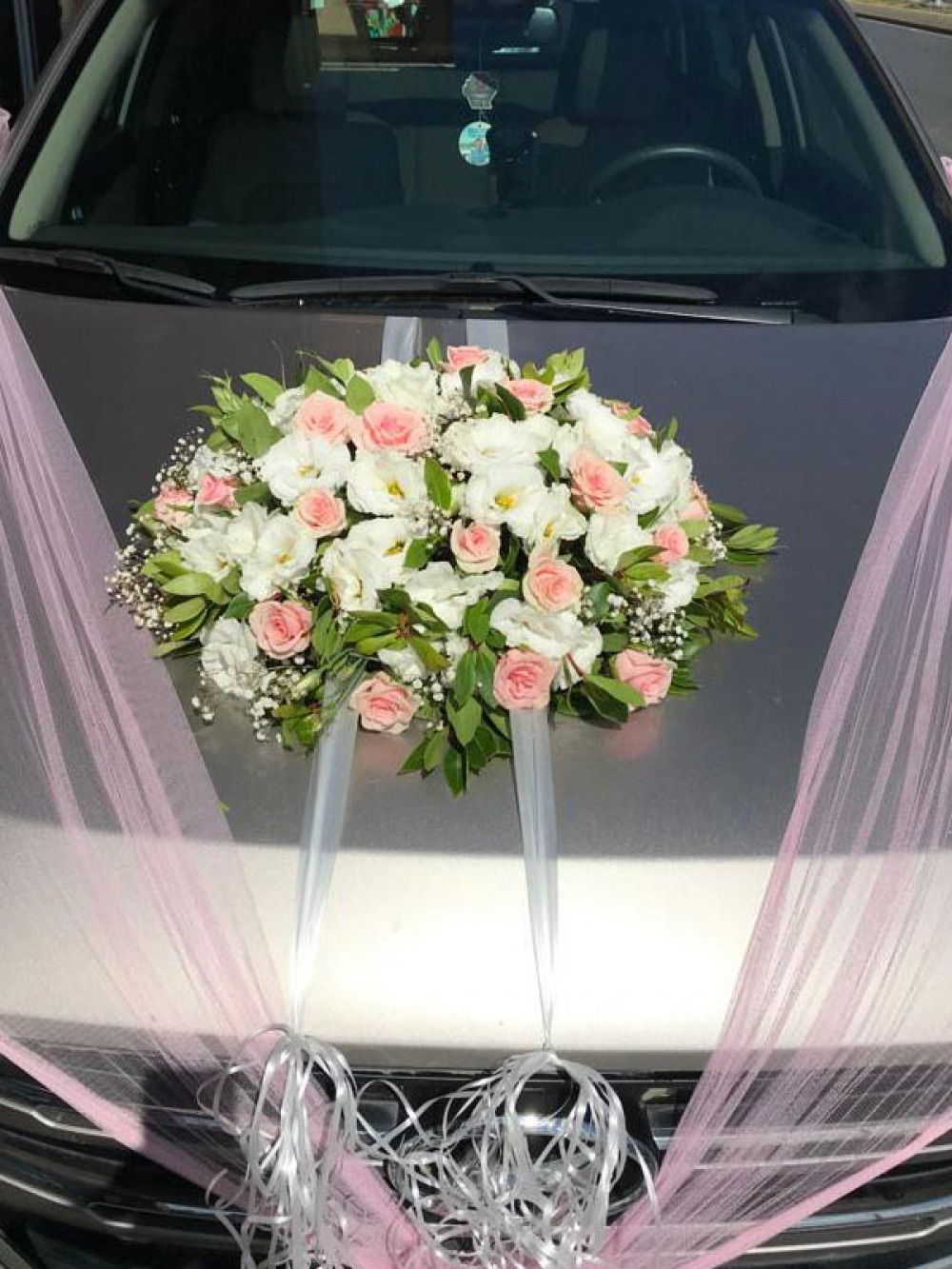 Pembe Beyaz Nişan Araç Süslemesi - gelin-arabalar - Açelya Çiçek