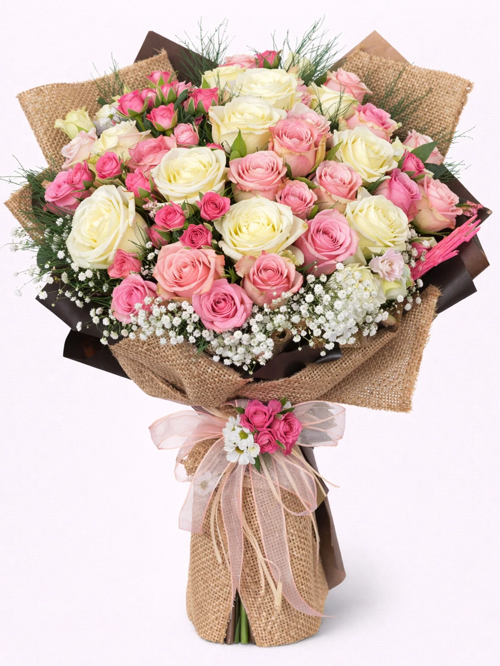 Pembe Beyaz Premium Gül Buketi - salon-ofis-bitkileri - Açelya Çiçek