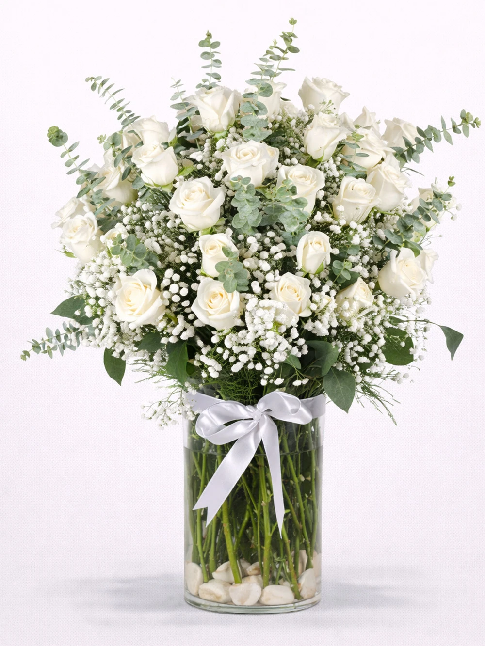 Premium 50 Beyaz Gül Aranjmanı - salon-ofis-bitkileri - Açelya Çiçek