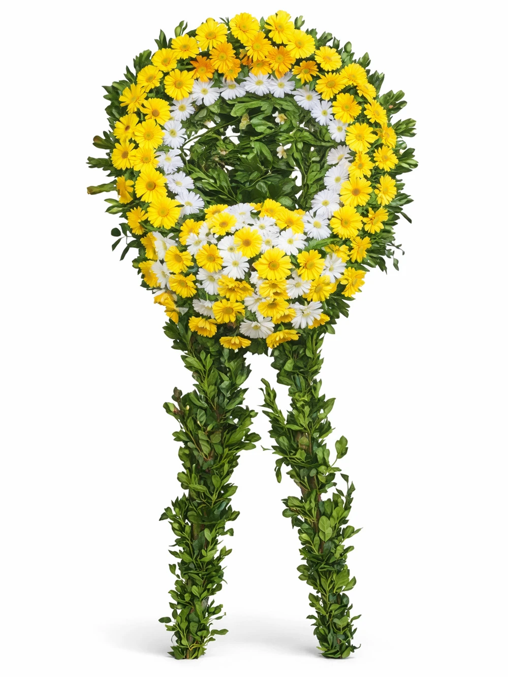 Sarı Beyaz Gerbera Cenaze Çelengi - sepet-celenk-ferforje - Açelya Çiçek