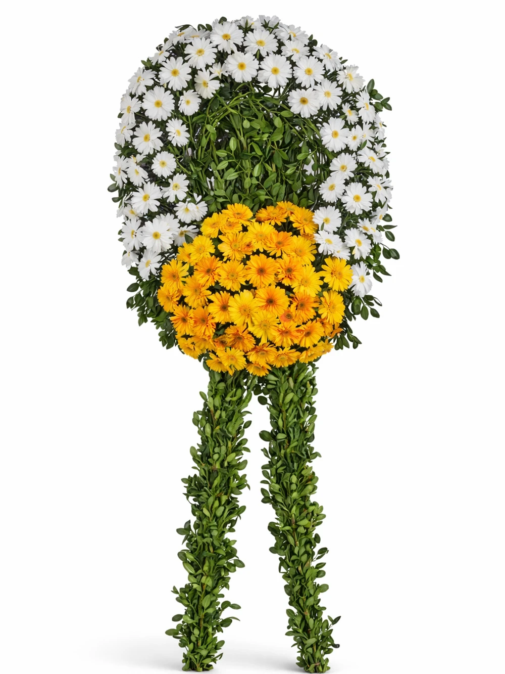 Turuncu Beyaz Gerbera Cenaze Çelengi - sepet-celenk-ferforje - Açelya Çiçek