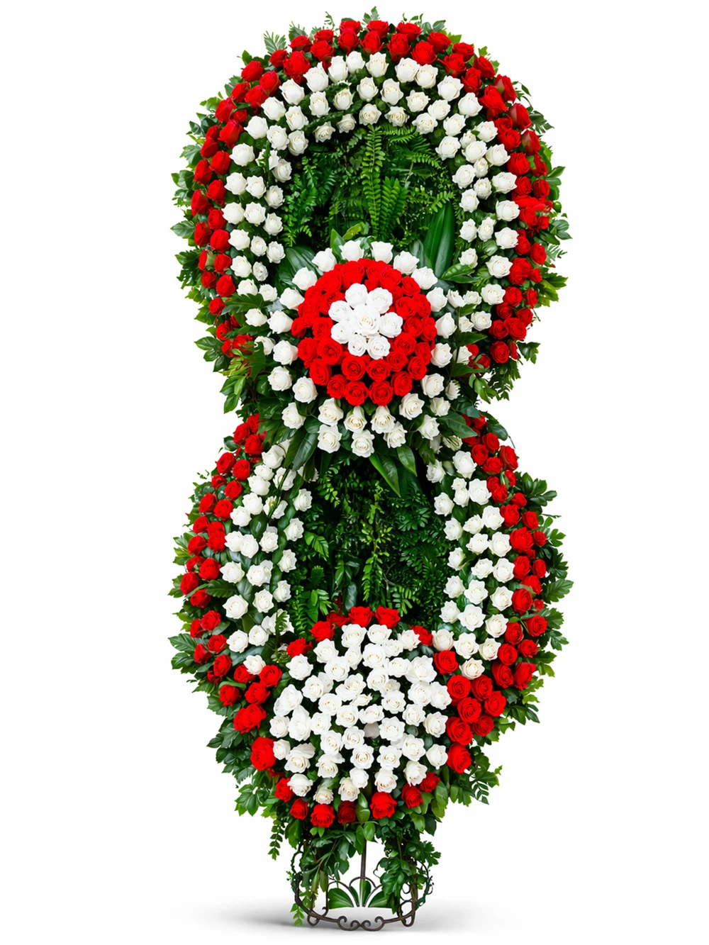 XL Kırmızı Beyaz Cenaze Çelengi - sepet-celenk-ferforje - Açelya Çiçek