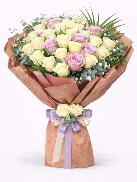 37 Lila Beyaz Gül Buketi