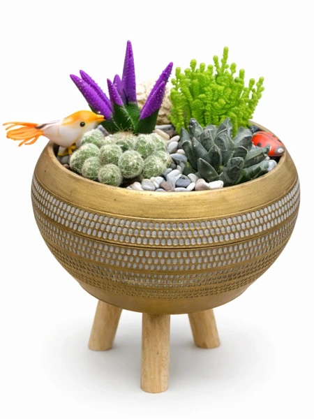 Ayaklı Gold Seramik Mini Bahçe