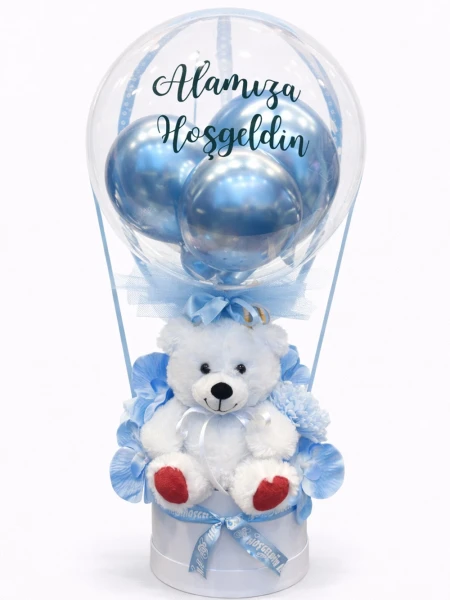 Balonlu Ayıcıklı Mavi Yapay Aranjman