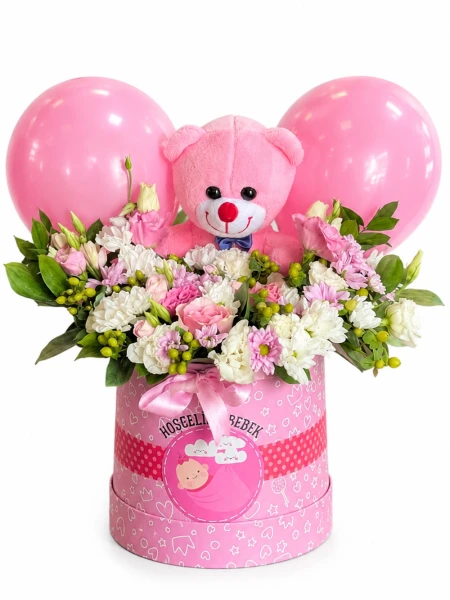 Balonlu Pembe Kutu Aranjman