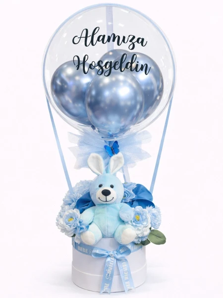 Balonlu Tavşanlı Mavi Yapay Aranjman