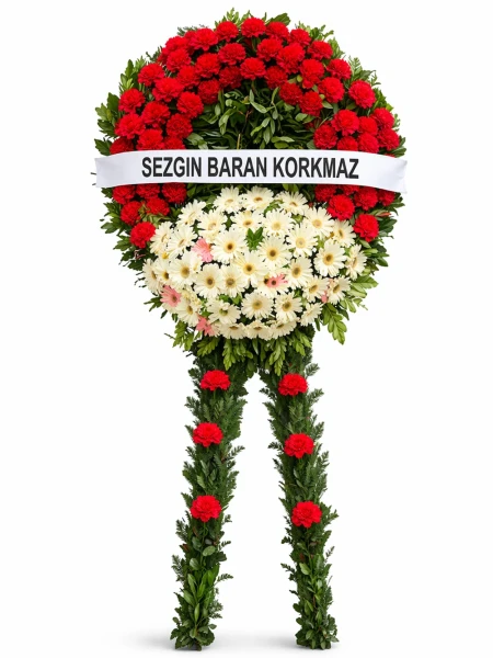 Beyaz Gerbera Kırmızı Karanfil Cenaze Çelengi