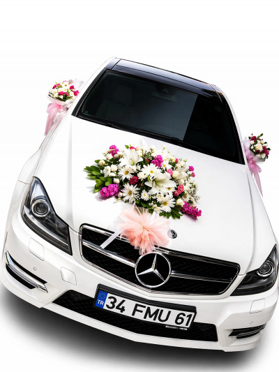 Beyaz Mercedes Gelin Araba Süslemesi