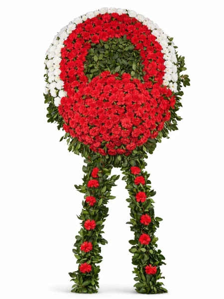 Dolgun Kırmızı Beyaz Cenaze Çelengi