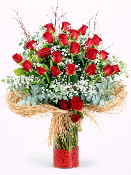 Hasırlı 21 Kırmızı Gül Aranjmanı