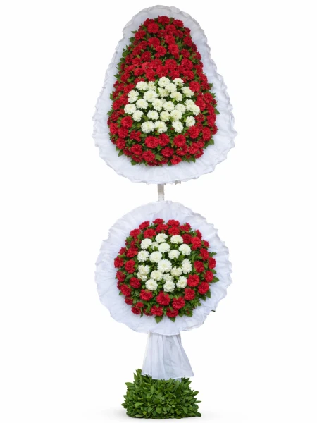 Kırmızı Beyaz Karanfil İki Katlı Ayaklı Sepet