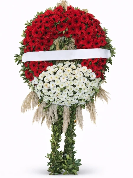 Kırmızı Beyaz Pampaslı Cenaze Çelengi