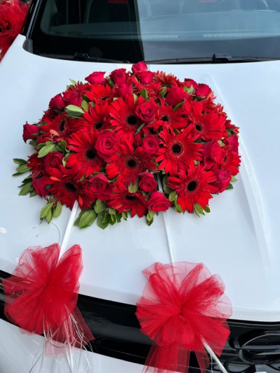 Kırmızı Gelin Araç Süslemesi - gelin-arabalar - Açelya Çiçek