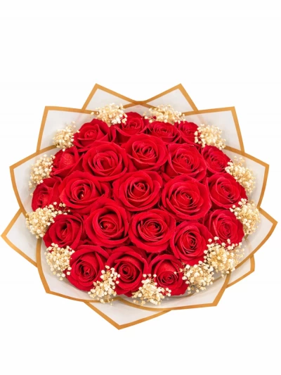 Kırmızı Gül Yapay Buket Beyaz Paket - salon-ofis-bitkileri - Açelya Çiçek